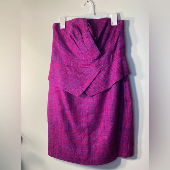 TRINA TURK||  Silk FUCHSIA STRAPLESS TWEED Mini  DRESS, Holiday dress! - Picture 3 of 7